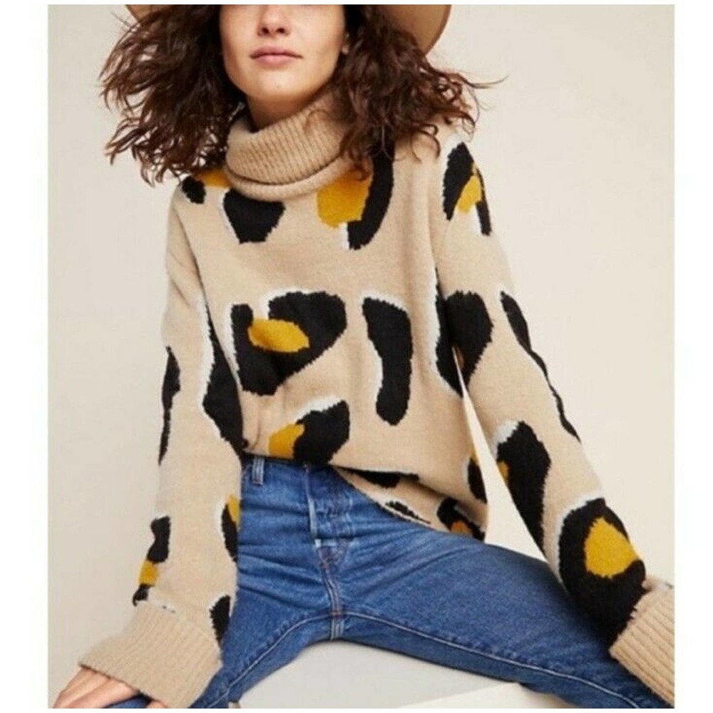 Anthropologie Moth Georgia Leopard Print Turtleneck Sweater Small